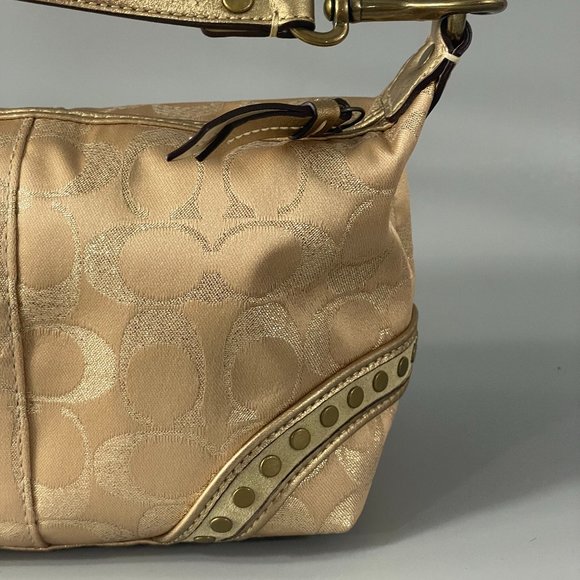 Vintage Coach Shiny Gold Studded Signature Pouch Bag - Picture 8 of 13